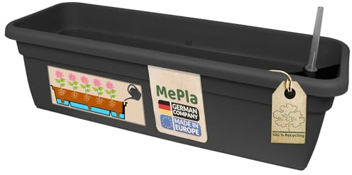 MePla - Balkonkasten XXL mit Wasserspeicher 80 cm anthrazit, wetterfestes Pflanzkasten aus UV-beständigem Kunststoff