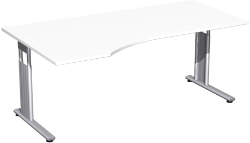 Gera Möbel C Fuß Flex Schreibtisch, Holzdekor, weiß/Silber, 180 x 100 x 72 cm