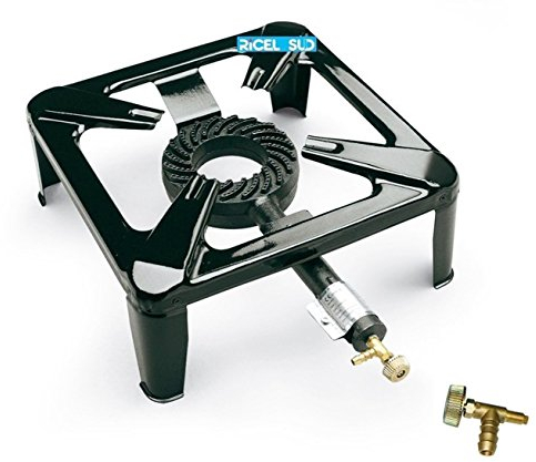 RICELSUD.IT FORNELLONE CM 40 X 40 in Metallo Nero A Gas BOMBOLA + Rubinetto per Gas METANO