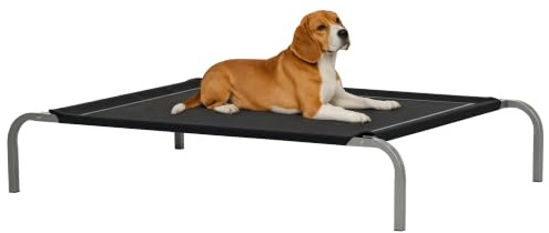 PawHut Elevated Pet Bed Portable Camping Raised Dog Bed w/ Metal Frame Black (Medium) | Cooling Raised Cot Style Bed, Non-slip Pads, Steel Frame, Breathable Mesh Fabric