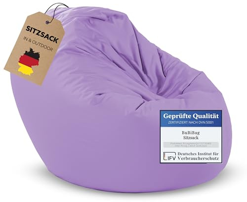 BuBiBag 2in1 Sitzsack L - XXL mit Füllung für Kinder & Erwachsene, Gaming Beanbag & Bodenkissen für Indoor & Outdoor Sessel Pflegeleicht & Wasserabweisend XL UNIVERSELL (Ø 130 cm Flieder)