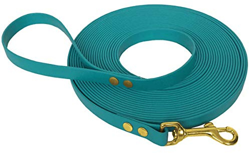 Schleppleine 9mm aus Beta BioThane® 15 Meter lang in Türkis/Petrol mit Handschlaufe und Messingkarabiner