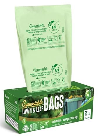UNNI Compostable Trash Bags, 64-65 Gallon / 246 Liter, 10 Count, Extra Thick 1.5 mil Extra-Large Bin Liners for Commercial, Yard & Event Waste, BPI, CMA & OK compost HOME Certified, Meets ASTM D6400