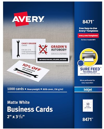 Avery Visitenkarten, 5,1 x 8,9 cm, Sure Feed Technologie, für Tintenstrahldrucker, 1.000 Karten (8471)