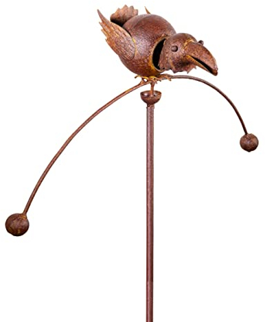 CIM Edelrost Gartenstecker - Vogel Gartenpendel - Abmessung: 47 x 25 x 21 cm - Gesamthöhe: 110cm - Attraktive Garten-Outdoor-Dekoration