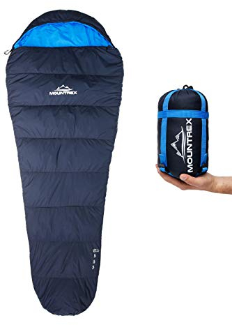 MOUNTREX Schlafsack 10°C / 20°C - Kleines Packmaß & Ultraleicht (760g) - Outdoor Sommerschlafsack, Mumienschlafsack (205x80cm) - Kompakt, Warm Leicht - Camping Reise Festival - Koppelbar