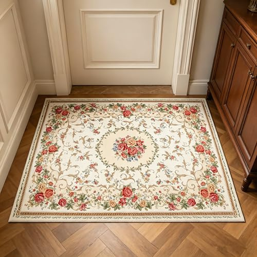 UKELER Luxuriöse, weiche, rustikale Blumen-Fußmatten, waschbar, elegant, Shabby-Rose, rutschfest, für Badezimmer, Schlafzimmer, Küche (Country Rose, 60 x 80 cm)