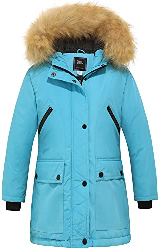 ZSHOW Giacca Invernale Imbottita Calda Parka da Esterno Spessa a Vento Overcoat Work Winter Jacket Outdoor Casual Bambina Azzurro Chiaro 140-146
