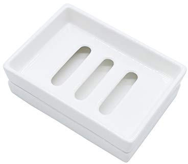 Ceramic Soap Dish Soap Holder for Bathroom and Shower Double Layer Draining Soap Dish Tray