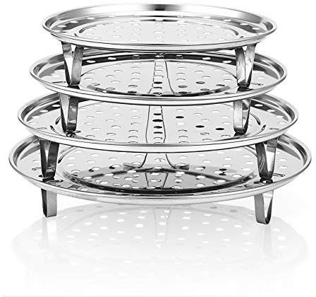 Cyleibe Gemüsedämpfer mit Dampfgareinsatz, Edelstahl, runder Dampfgareinsatz, Schnellkochtopf-Einsatzrahmen für Gemüsekochtöpfe 20/22/24/26 cm, 4 Stück, mit Clip