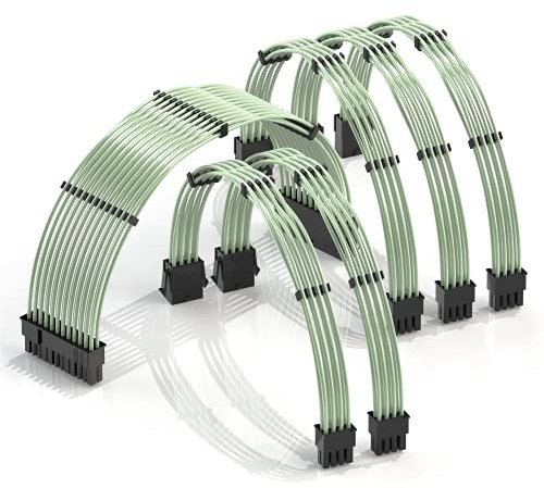 LINKUP - 30cm Netzteilkabelverlängerung 18AWG Sauerstofffreies Kupfer Teflonmantel Custom Mod GPU PC mit Kamm-Kit | 1x 24 P (20+4) | 2X 8 P (4+4) CPU | 3X 8 P (6+2) GPU Set | 300mm - Grün