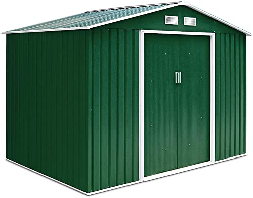 GIANTEX Casetta per Attrezzi in Metallo, Capanno da Giardino con 2 Porte Scorrevoli e 2 Finestre, 213x127x185 cm, 2 Colori