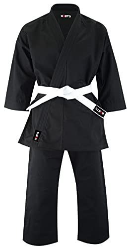 Aasta Karate Gi Suit Uniform Martial Arts Kit with white belt Polyester Cotton Blend, Light Weight, Judo Taekwondo karate suits for Men (Black, 8/210)