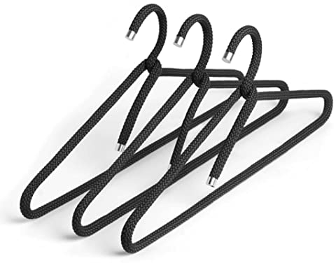 Peppermint Products Hanger | 3er Set Textil Design KLEIDERBÜGEL aus Seil | Rutschfester Designer-Bügel f. Jacken, Hemden, Hosen | Design: Roman Luyken | Schrank- & Garderobenbügel (Schwarz)