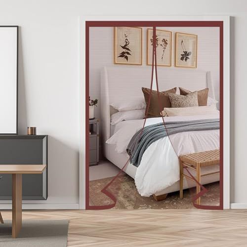 Braun Magnet Fliegengitter Tür 140x200cm Insektenschutz Magnet Fliegenvorhang, Magnetvorhang Fliegennetz, Auto Schließen, für Die Balkontür Kellertür Terrassentür
