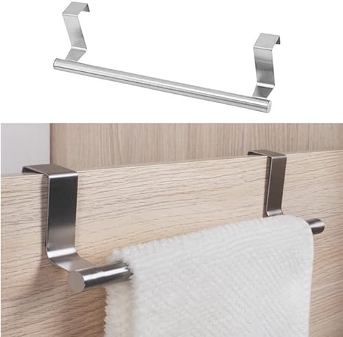 Over the Door Towel Holder Towel Rail Without Drilling Stainless Steel Tea Towel Holder Anti Slip Kitchen Towel Holder No Drilling Required Towel Hanging Rack for Kitchens and Bathrooms - 23.5cm