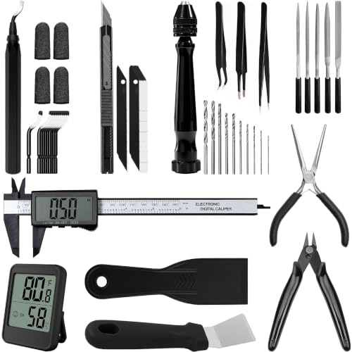 FEAMCE 3D Printing Tool Kit Essential 3D Print Tools For Removing, Smoothing, Finishing, Deburring, Craving, Drilling 3D Print Accessories For, Ender3-Finishing & Measuring Set-Beginner