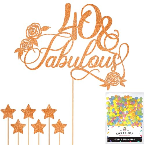 Personalised Floral Fabulous Birthday Glitter Cake Topper - Copper Orange Custom Age Roses Cake Decoration and Sprinkles - Happy Birthday Decorations - Personalised Toppers for Cakes by Cakeshop