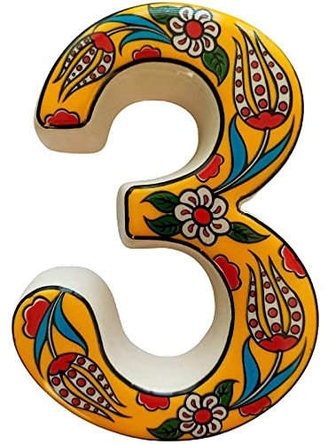 Grande cartello in ceramica per inaugurazione della casa cartello per indirizzo in ceramica cartello per numero civico,cartello per porta personalizzato decorato a mano (Yellow, 3)