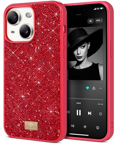 BEZ Handyhülle für iPhone 13 Hülle Glitzer, Sparkle Diamond Crystal Bling Hülle mit Bling & Co. Serie Kompatibel für iPhone 13, Scharlachrot