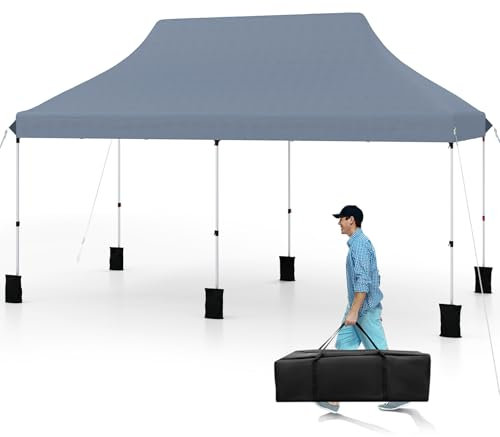 COSTWAY Carpa Plegable 3x6m, Pergolas de Jardin Pop UP, Protección UV 50+ Impermeable, Bolsa de Transporte, Cenadores Pabellón Jardin Exteriores, 6 Sacos de Arena (Gris)