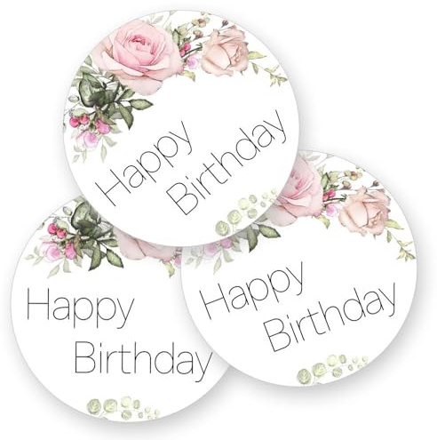 50 Aufkleber HAPPY BIRTHDAY - Blumenmotiv Rund Ø 4,5 cm, Besondere Anlässe Geburtstag
