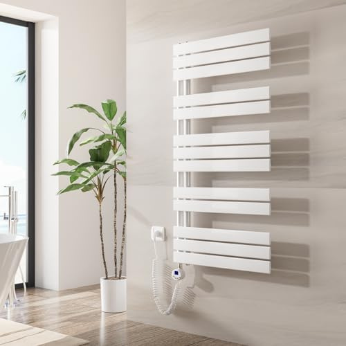 Heilmetz Badheizkörper Elektrisch 1176 x 600 mm,Flach Bad heizkörper mit Digitalem Thermostat,Elektrischer Handtuchheizkörper Handtuchwärmer mit Timer für Badezimmer,600 Watt Weiß