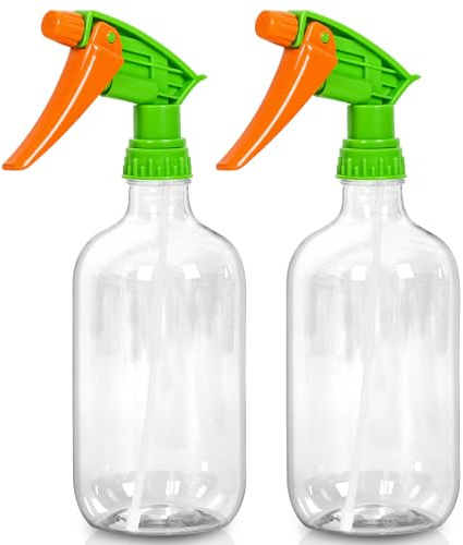 Reinigung Wasser Sprühflasche Pflanzen Garten, Wasserspritze Zerstäuber Sprühflasche Haare 2Stk 500ml spritzflasche, Wasserspray Pflanzensprüher Wassersprühflasche (Transparent Flasche Orange Düse)