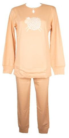 RAGNO Pigiama Donna Caldo Cotone Interlock Invernale Collo Serafino Polsino Sia alla Maglia Che Il Pantalone Articolo DN94NQ, 889 Almost Apricot, Taglia 48