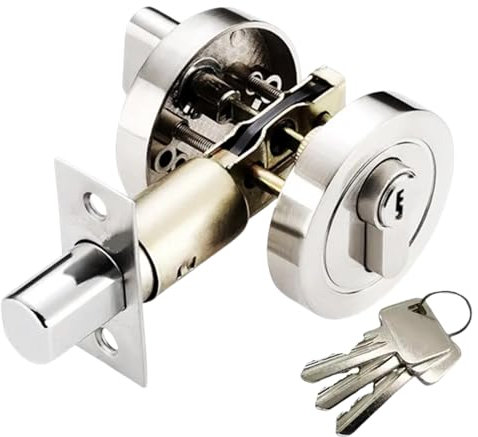 HANDLEZONE® Single Cylinder Deadbolt, Round Deadbolt Lock, Zinc Alloy Lock with Keys – Polished Chrome. Modern Security Lock for 35–50mm Doors (Front, Entrance, Passage, Bedroom)