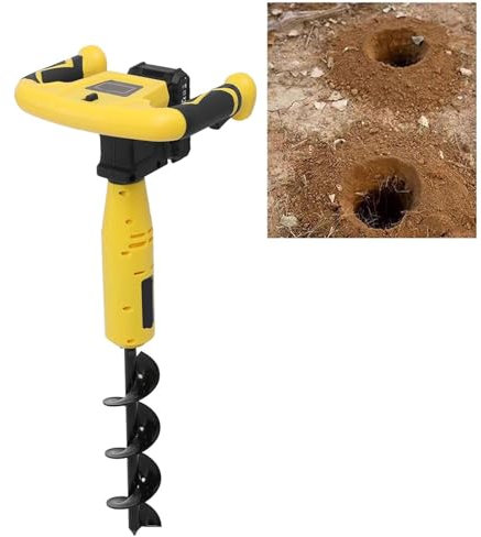 MIDUOLAI 350W Cordless Electric Auger Post Hole Digger Electric Earth Auger Battery-Powered Electric Hole Digging Machine for Fence, Farmland, Garden, Planting,Yellow