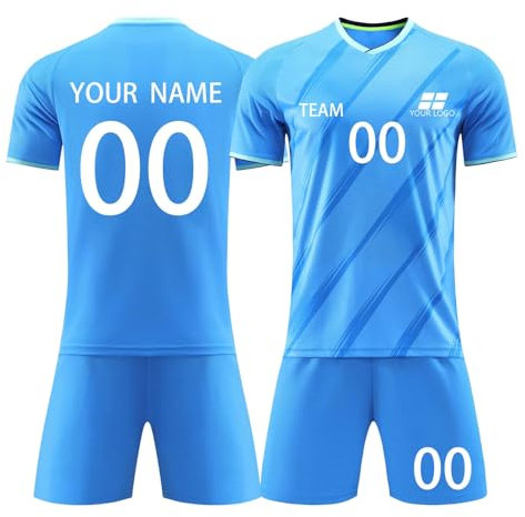 Personalised Football Trikot Erwachsener Kinder Fußball Trikot Set mit Namen Nummer Team und Logo Football Jersey Fußballtrikots T-Shirt und Shorts Fussball Set für Junge Herren Damen Anzug