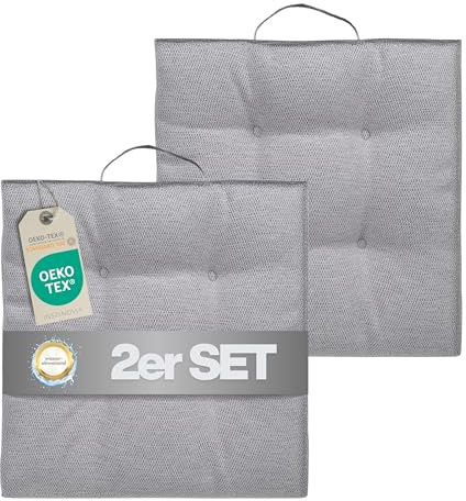 INSPINOVIA Outdoor Stuhlauflagen Stuhlkissen | Wasserabweisende Sitzkissen für Wohn- & Außenbereich | 2er, 4er & 6er Sets | Gartenkissen | Lounge Kissen | 4er Steppung | 40 x 40 cm (Grau, 2er Set)