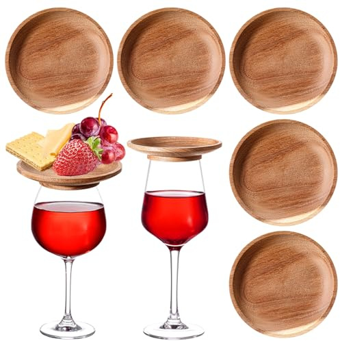 Mumufy 4 copas de vino de madera de acacia de 4 pulgadas, decoración para copas de vino, mini tabla de charcutería para fiestas de Navidad, reuniones familiares, bares, restaurantes