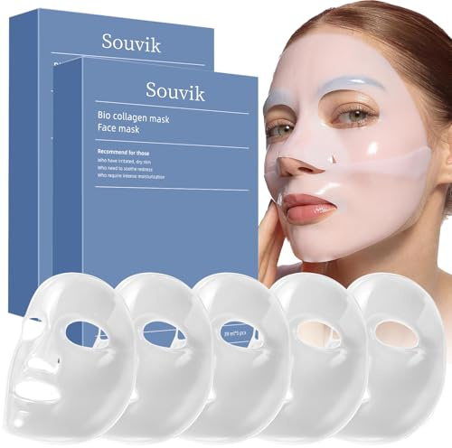 Souvik Masque visage collagene,10 Pièces collagen mask,bio-collagen real deep masque collagene,masque de nuit collagene visage,soins pour le visage,resserrement des pores, traitement des rides(bleu)