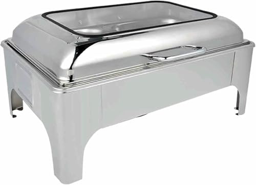 SdaryWare Chafing Dish Buffether Cooker With Hydraulic Glass Cover 9L Square Heat Storage Stove Gold Stainless Steel For Hotels, Restaurants And Parties~,Silver-57 * 42.5 * 27cm