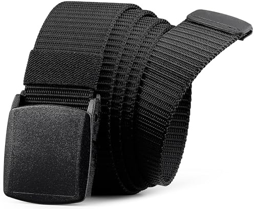Bon4Extrao arbetsbälte herr, bälte herr tyg, justerbart nylon utomhusbälte utan metall 38 mm för arbete och resor, snabbare passning genom flygplatssäkerheten, svart, 130cm (Längd: 150cm)
