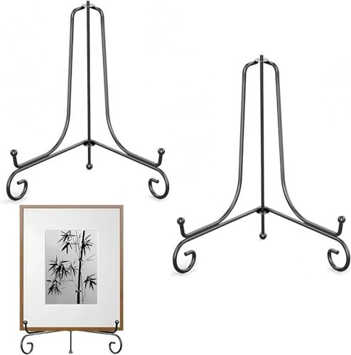WizeFolk 12 Pollici Ferro Supporto Cavalletto Decorativo,2 Pezzi Portapiatti Porta Foto da Tavolo Pieghevole Supporto Plate Stand Cavalletto,Supporti Piatti da Esposizione Grande,neri