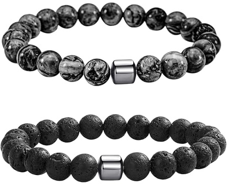 Mochity 3 stycken herrarmband i natursten 8 mm, svart turmalin tigeröga armband för män, armband för män justerbara armband, gåvor för män med presentförpackning
