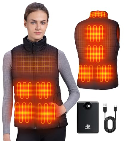 Soleilwear Heated Vest Women, 9 Heating Zones with 12000mAh Battery Pack, Rechargeable Heating Vest with 3 Temperature Settings for Indoor Outdoor Motorcycle Hunting Camping Cycling Work
