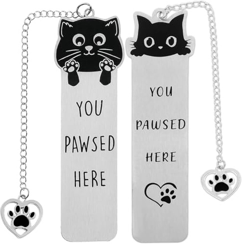 Lesezeichen Metall, Kreatives Leseseitenmarkierungen, Schwert Bookmark mit Kristall Anhänger, Personalisiertes Geschenke für Leseliebhaber Frauen Männer (2 Katzen-Lesezeichen)