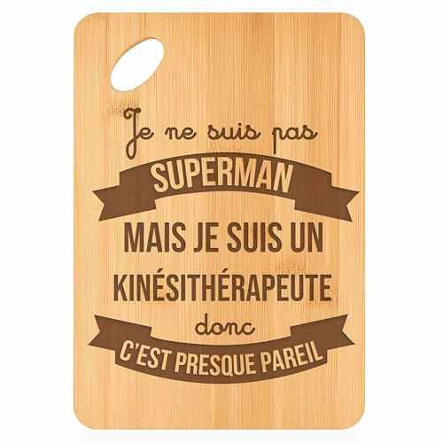 Planche à découper Kinésithérapeute Super-Héros - Plateau Apéro en Bambou Cadeau Gravé Collègue Homme Métier Cuisine Barbecue