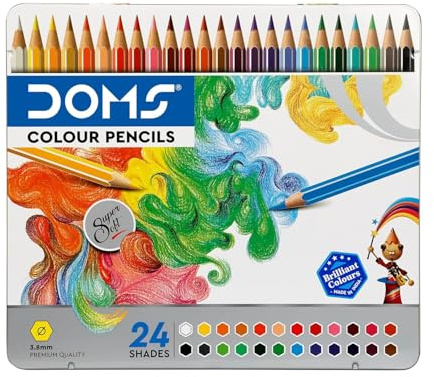 Doms Set med 24 supermjuka färgpennor i metalllåda, 3,8 mm blyertspennor, glänsande och mjuka nyanser för design, skola och konst