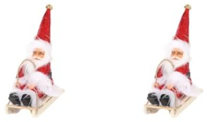 BHFZIAP Set di 2 figure di Babbo Natale che sciano da interno scrivania Babbo Natale slitta statuetta decorazione rossa, 6,5 x 13,5 x 19 cm