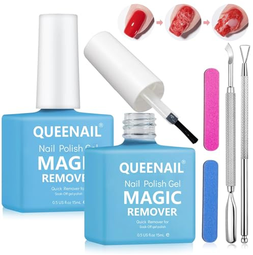 2 * 15 ml Gel Nail Polish Remover,Professional Nail Varnish Remover,Easily Removes Gel Nails Polish within 2-5 Minutes,with Nails Buffer & Cuticle Pusher,Quickly & Easily