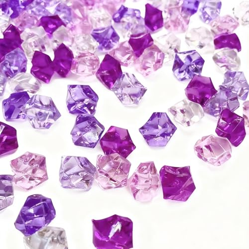 wuyukeji Falsche Crushed Ice Rocks,500G Acryl Deko Diamanten,Acryl Kristallsteine,Klar Farbige Steine für Befüllen von Dekovasen und zum Basteln(Violett + Transparent + Pink + Rosarot)
