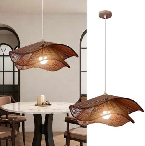 PANNN Rattan Hängelampe Vintage Pendelleuchte Im Landhausstil Kronleuchter Im Böhmischen Stil Für Den Esstisch LED Deckenleuchte Geeignet Für Kücheninsel Esszimmer Wohnzimmer Schlafzimmer(Braun,40CM)