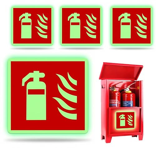 hankousi 4 letreros autoadhesivos de extintor de incendios, PET fotoluminiscentes de seguridad contra incendios, símbolos de seguridad rojos para pared y puerta en casa, oficina, uso industrial