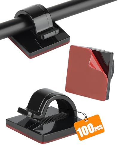 Acual Sujeta Cables Adhesivo 100PCS(50 Grandes+50 Pequeñas), Soporte para Cables Autoadhesivos, Clips de Cable Negro, Grapas Adhesivas Para Cables, Pared, Escritorio, Hogar y Decoración de Año Nuevo