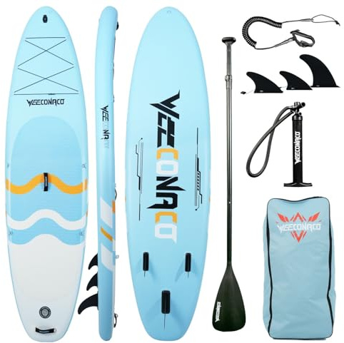 Weeconaco 10'6 inch Sup Board Set, 320cm Stand Up Paddling Board Aufblasbar, Fortgeschrittene, 200kg,Komplettes Zubehör, Verstellbares Paddel, Anfänger,Mit Universal Kamerahalterung